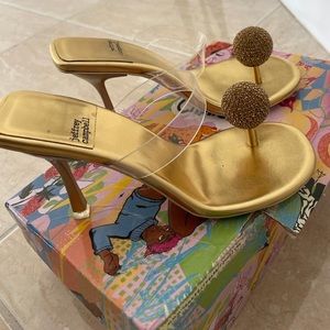 Jeffrey Campbell Polished Rhinestone Sandal in Gold Clear